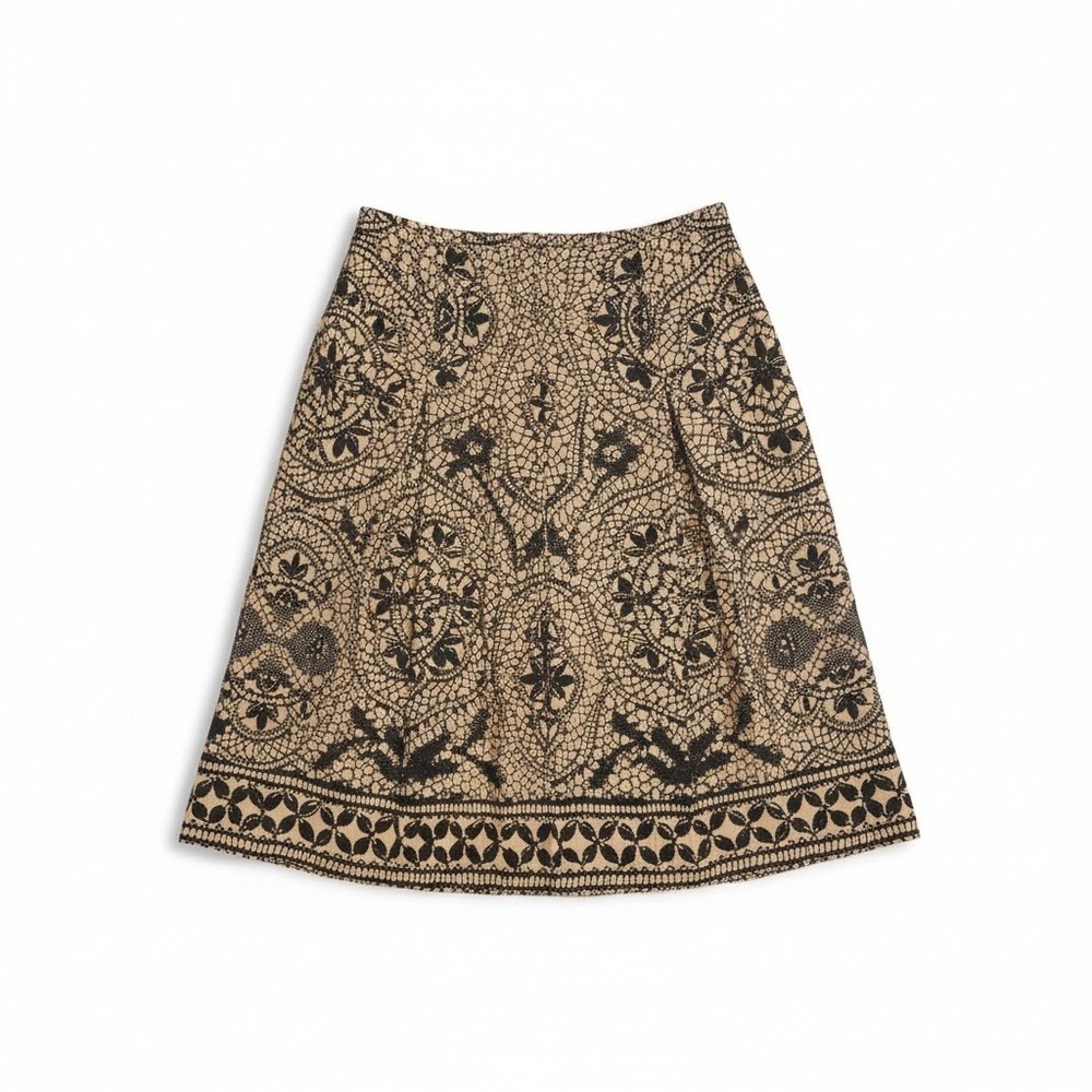 Kasper Womens Tan Black Faux Lace Print Rayon A-Line Skirt Size 6 Knee Length
